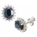 Sterling Silver & Dark Sapphire Earrings